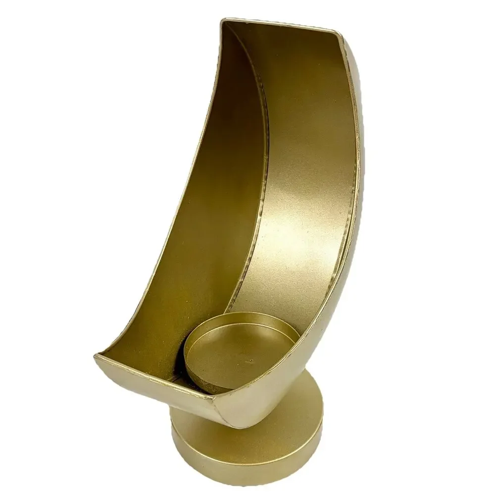 Gold Tone Crescent Moon Pedestal Planter Candle Holder Celestial Whimsigoth